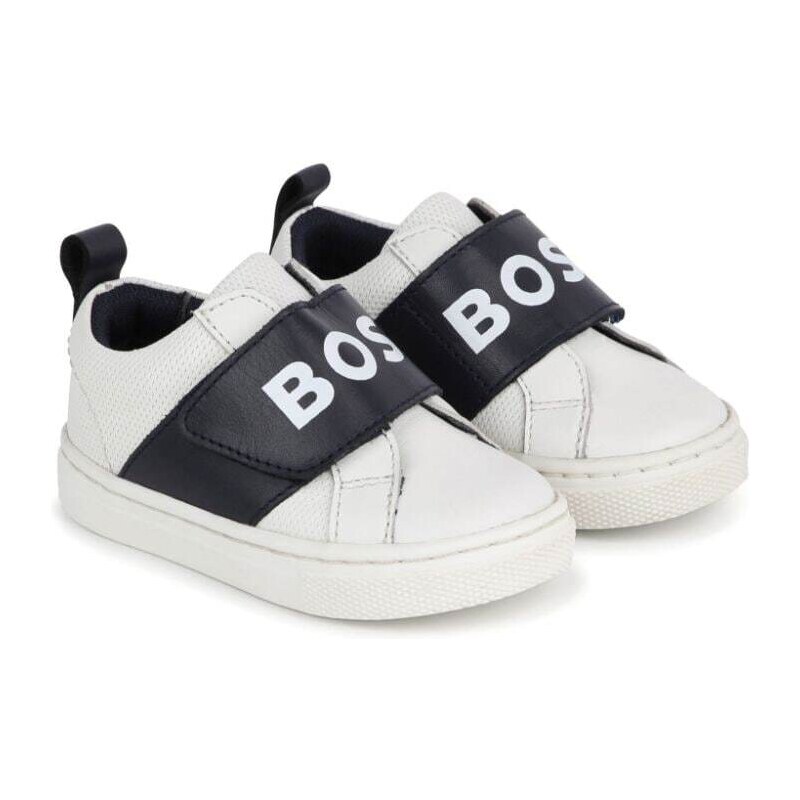 HUGO BOSS KIDS Sneakers bianca neonato fascia logata