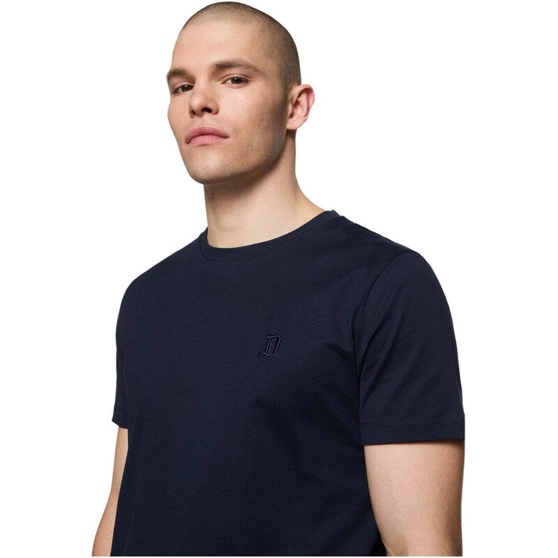 Dondup T-shirt Regular in Jersey Blu Inchiostro con Logo D Ricamato