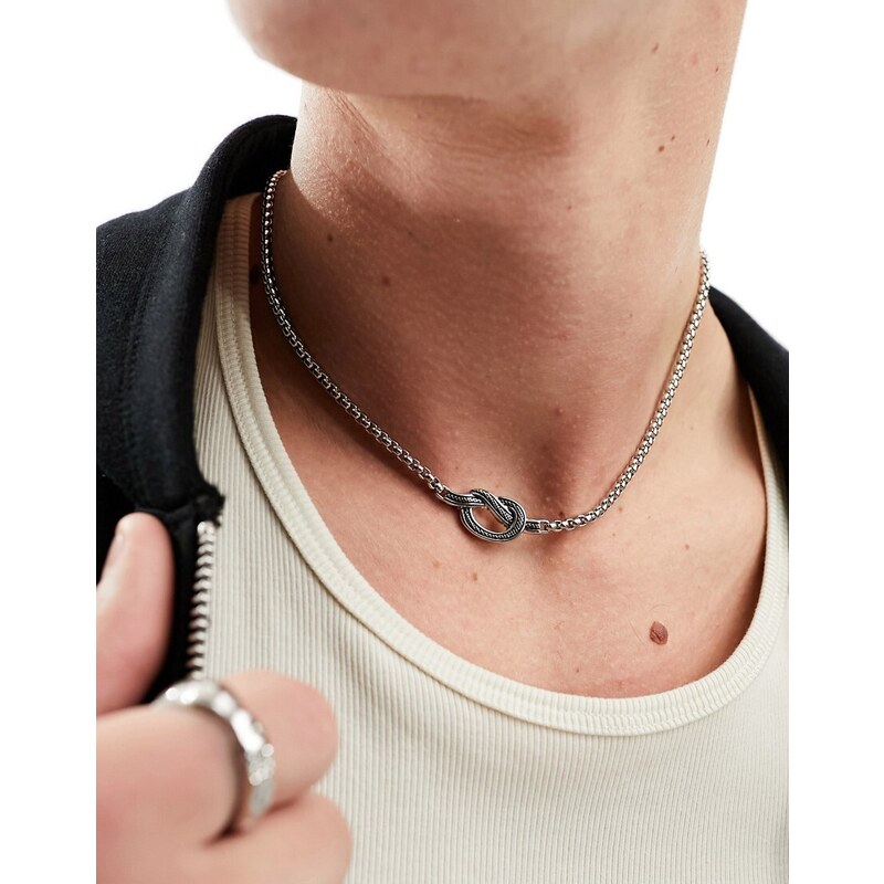 Icon brand - Collana a catena in acciaio inossidabile color argento con nodo