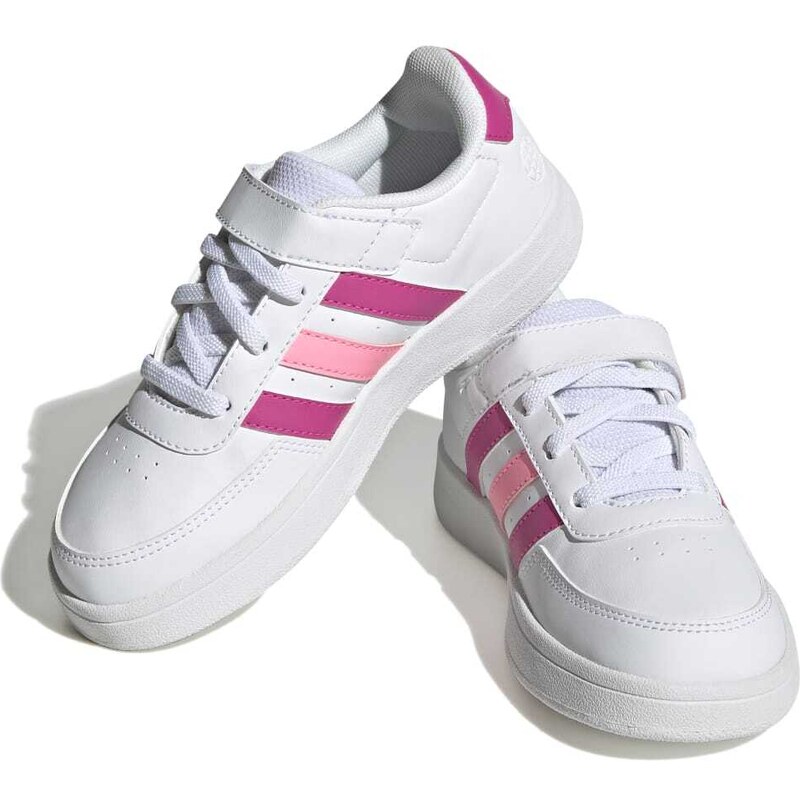 Sneakers bianche da bambina con strisce rosa e fucsia adidas Breaknet 2.0 EL K