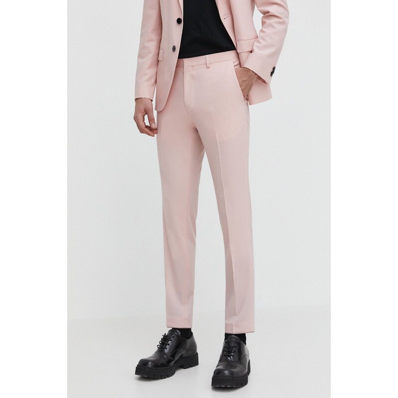 HUGO pantaloni in misto lana colore rosa
