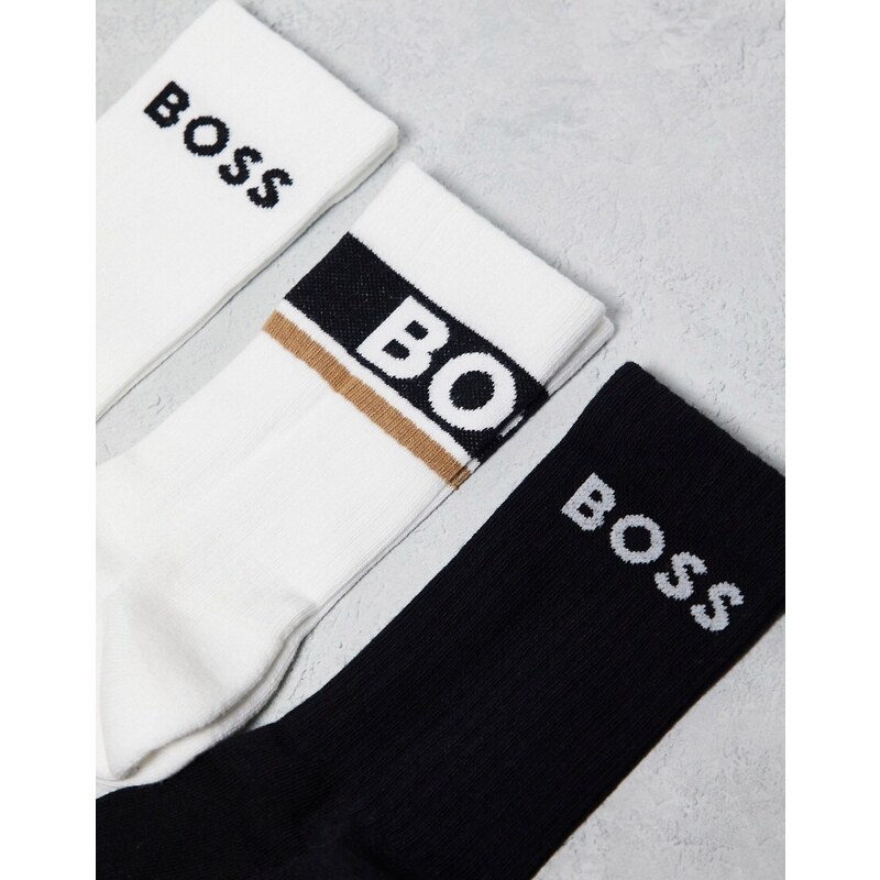BOSS - Bodywear - Confezione da 3 paia di calzini bianchi e neri con logo-Multicolore