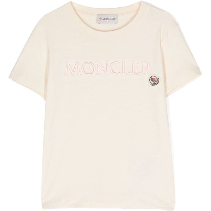 MONCLER KIDS T-shirt bianca logo a rilievo ricamato
