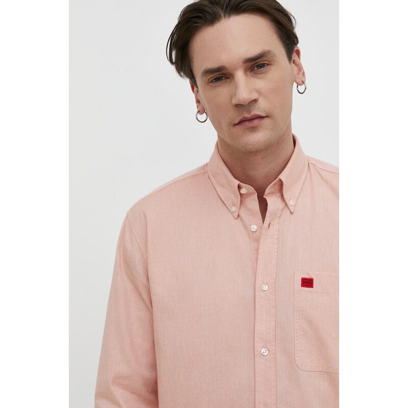 HUGO camicia in cotone uomo colore arancione