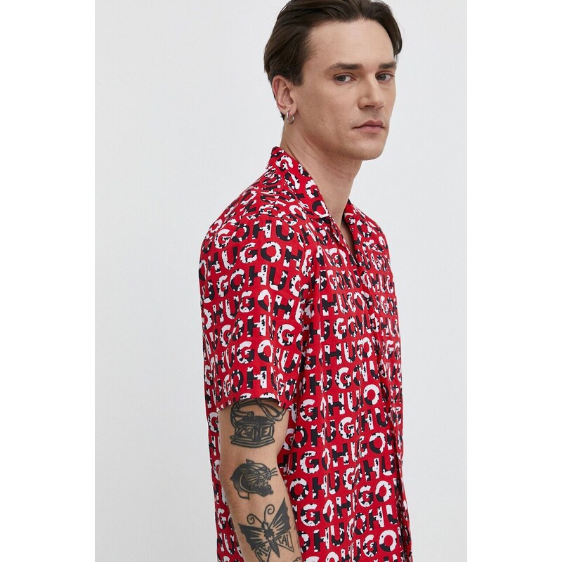 HUGO camicia in cotone uomo colore rosso
