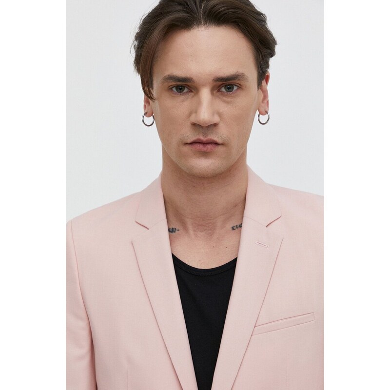 HUGO blazer con aggiunta di lana colore rosa
