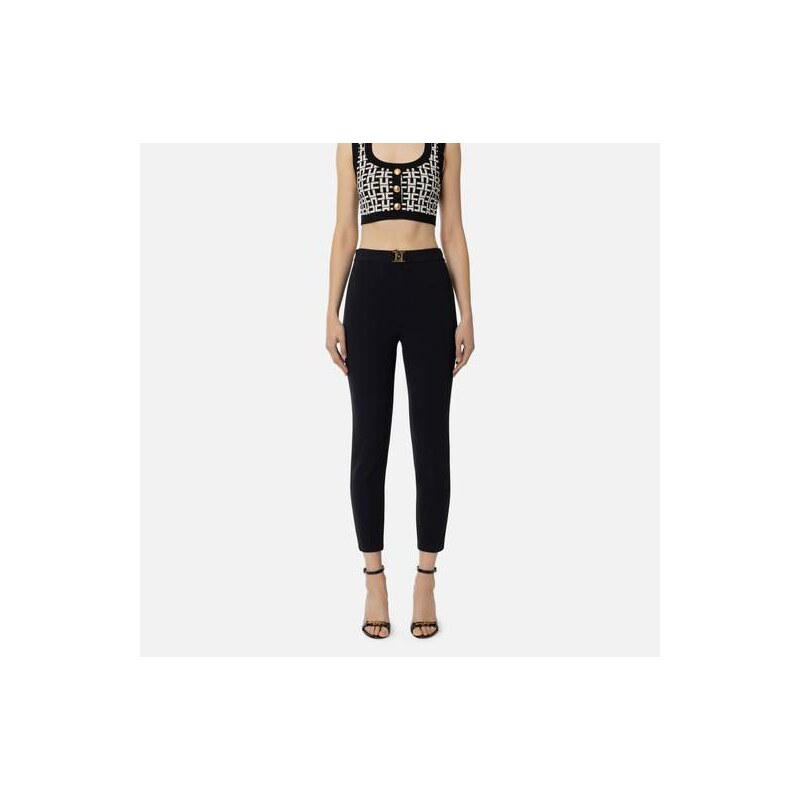 Elisabetta Franchi pantaloni in gabardina con pinces cammello