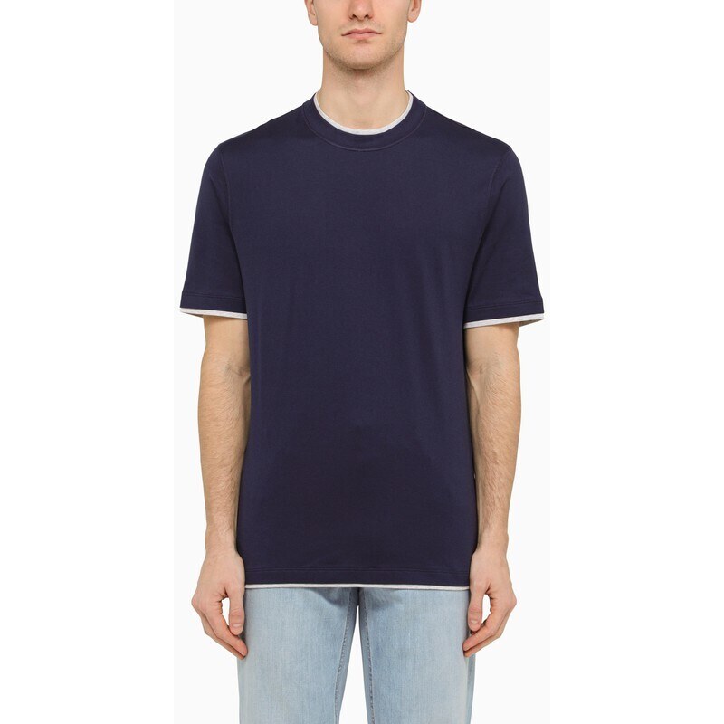 Brunello Cucinelli T-shirt in jersey di cotone blu