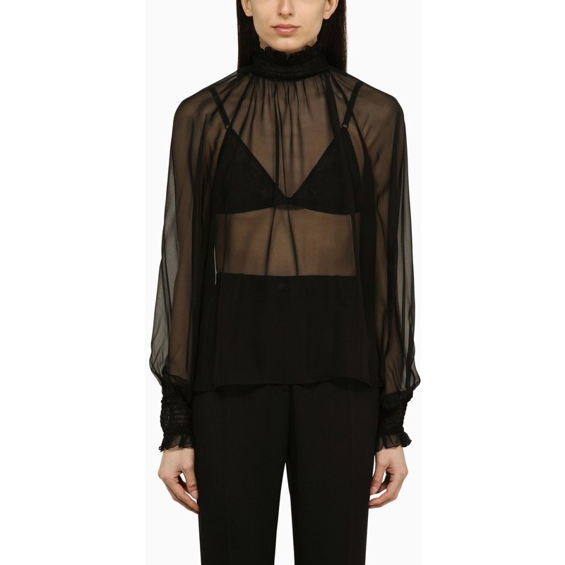 Dolce&Gabbana Camicia nera in seta con dettagli punto smock