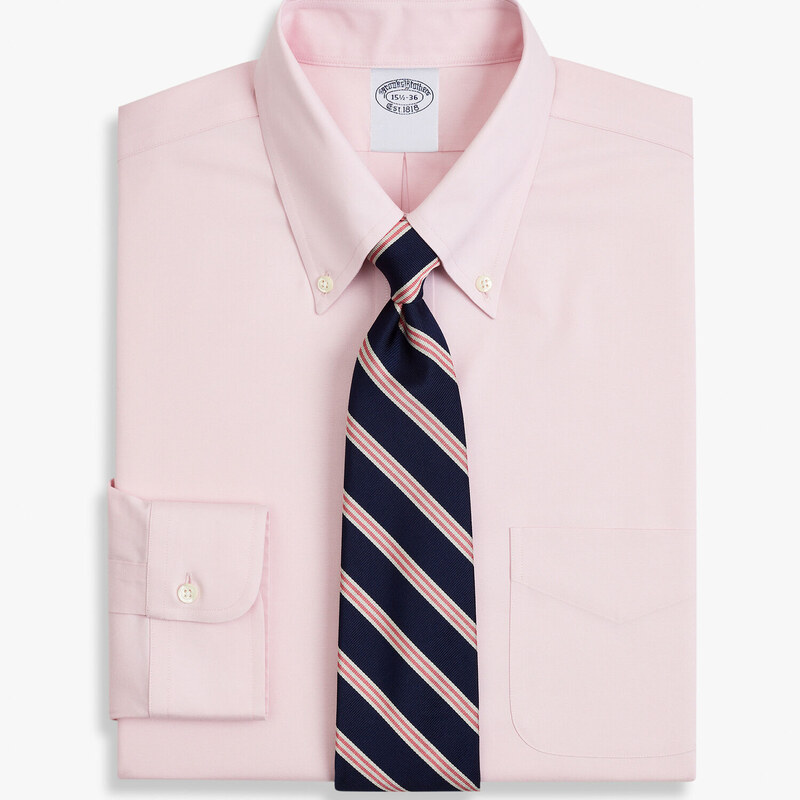Brooks Brothers Camicia rosa chiaro slim fit non-iron in cotone elasticizzato con collo button-down - male Camicie eleganti Rosa chiaro 16H
