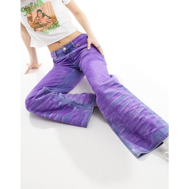 Monki - Imoo - Jeans ampi a vita bassa lavaggio colorato arcobaleno-Multicolore