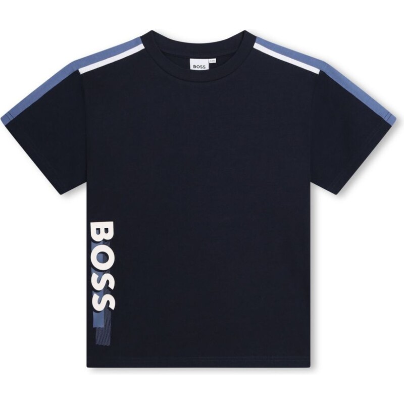 HUGO BOSS KIDS T-shirt blu notte spalle logate