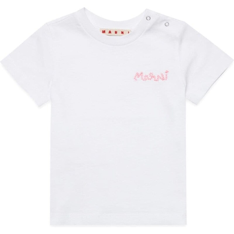 MARNI KIDS T-shirt bianca neonata logo ricamo