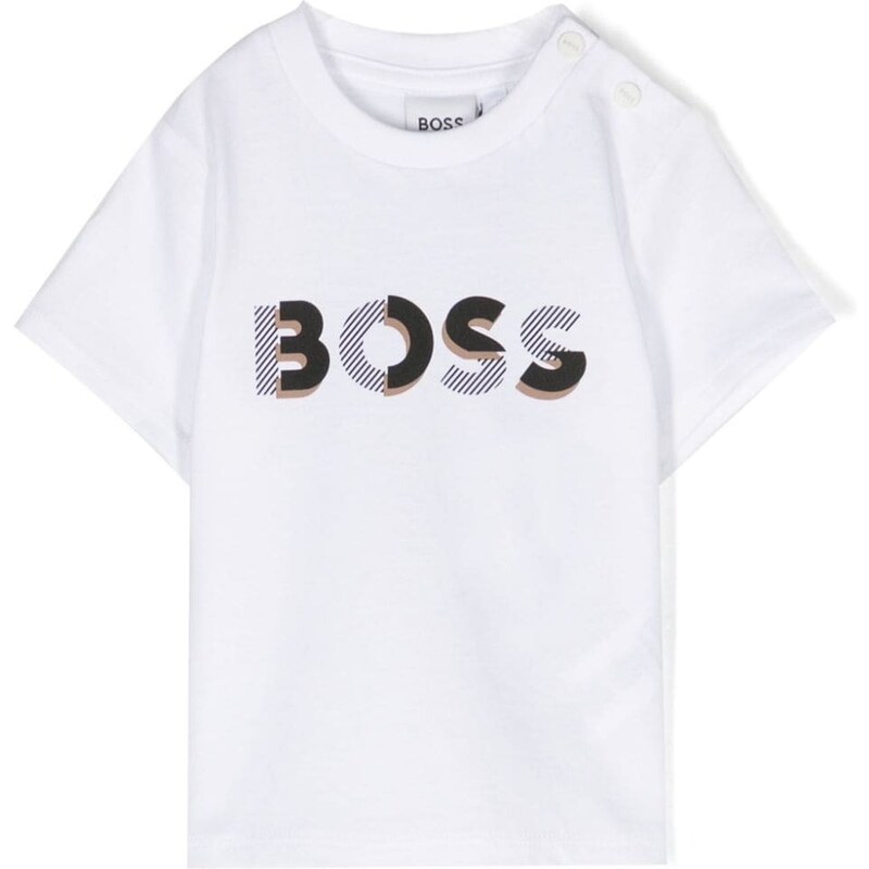 HUGO BOSS KIDS T-shirt bianca neonato logo spezzato