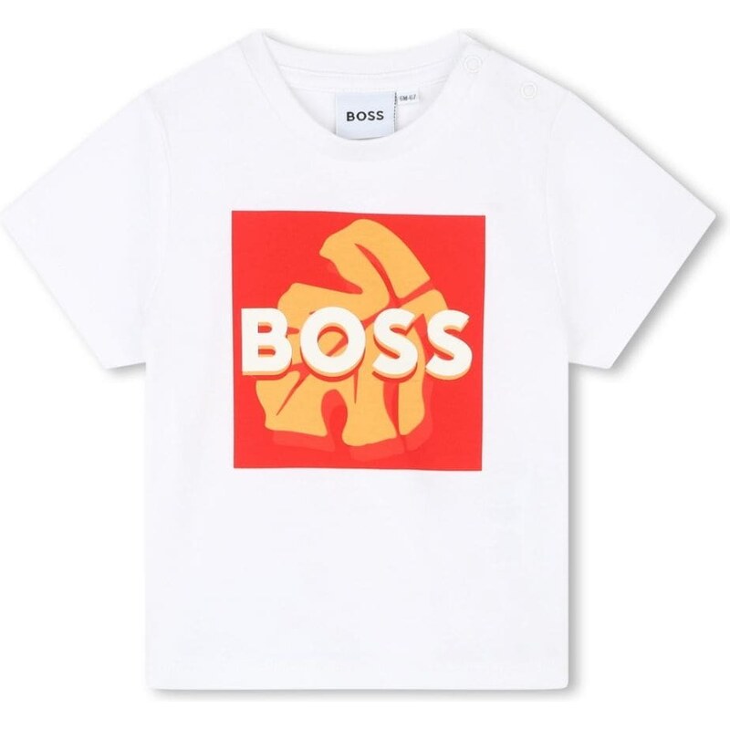 HUGO BOSS KIDS T-shirt bianca neonato logo rettangolare