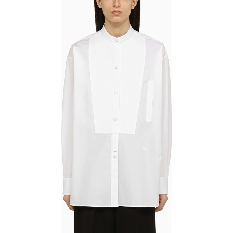 Stella McCartney Camicia bianca in cotone con collo serafino