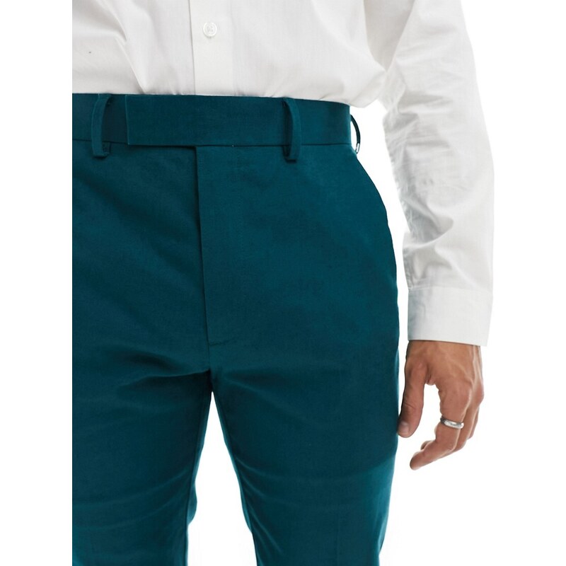 ASOS DESIGN - Pantaloni da abito skinny in misto lino verde-azzurro