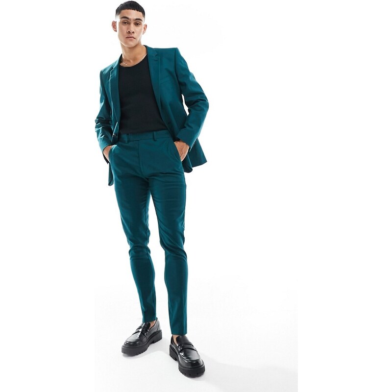 ASOS DESIGN - Pantaloni da abito super skinny in misto lino verde-azzurro