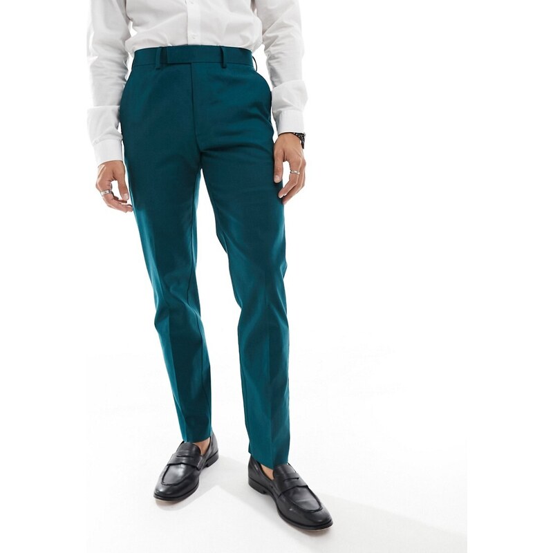 ASOS DESIGN - Pantaloni da abito slim in misto lino verde-azzurro