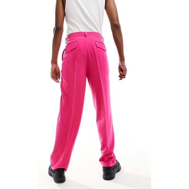 ASOS DESIGN - Pantaloni da abito ampi in crêpe rosa acceso