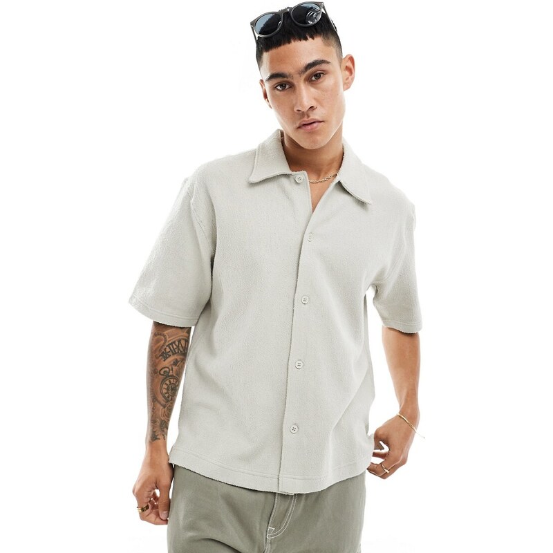 Hollister - Camicia a maniche corte in popeline azzurro con stampa