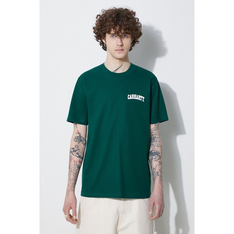 Carhartt WIP t-shirt in cotone S/S University Script T-Shirt uomo colore verde I028991.22VXX