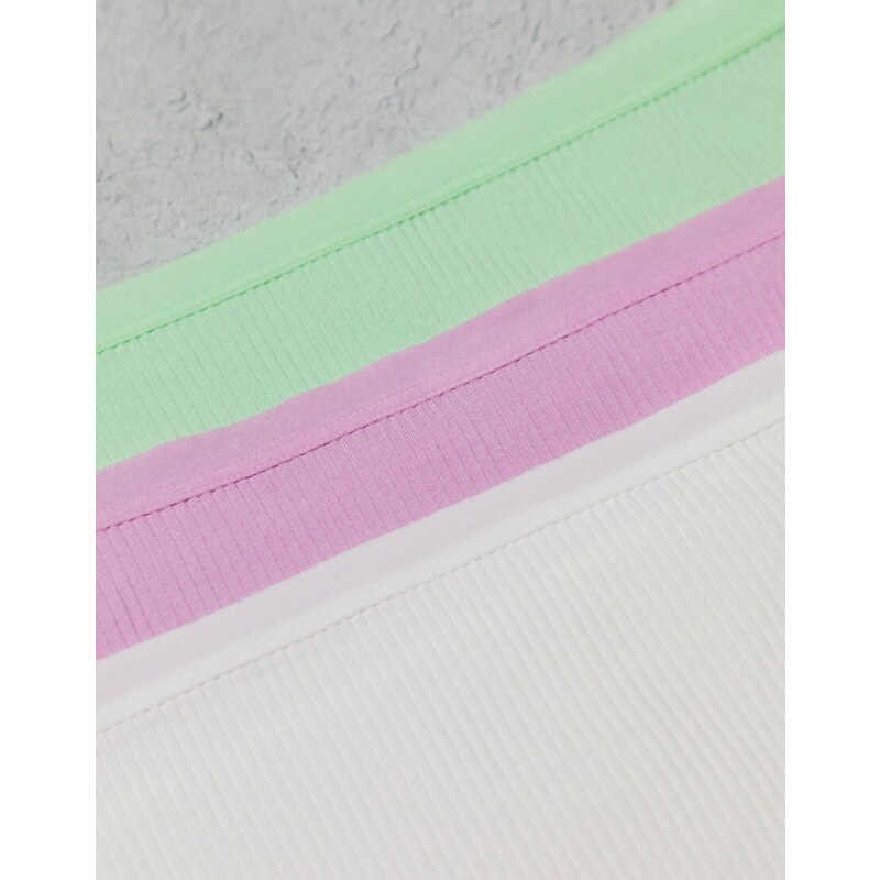 ASOS DESIGN Curve - Confezione da 3 slip bianchi, lilla e pistacchio a coste-Multicolore