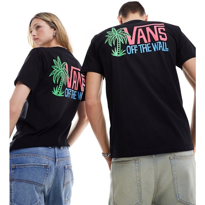 Vans - T-shirt nera con stampa stilizzata di palma sul retro-Nero