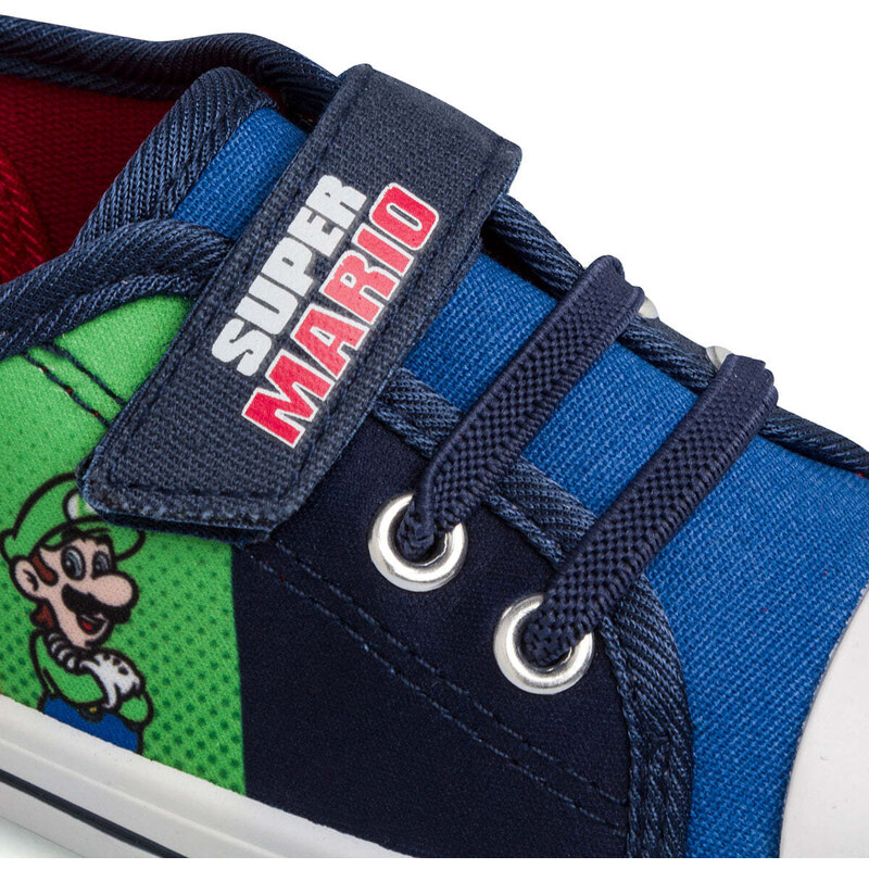 Sneakers primi passi blu da bambino con stampa Super Mario