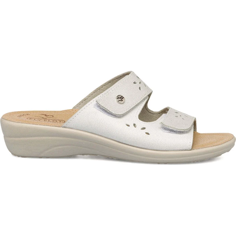 Ciabatte da donna beige con sottopiede in pelle e dettagli traforati Fly Flot