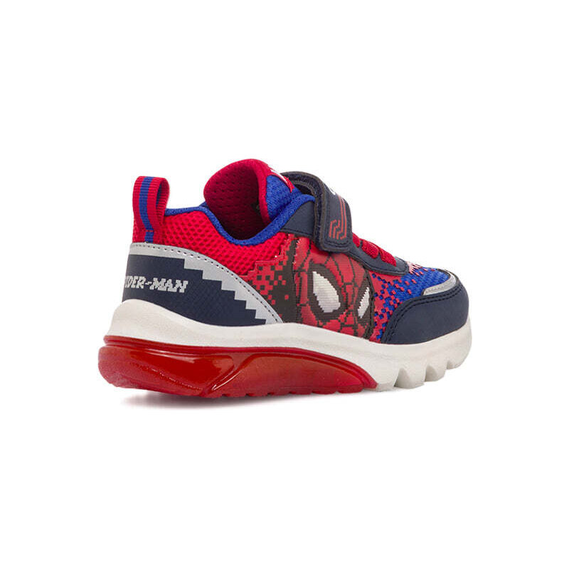 Sneakers traspiranti blu e rosse da bambino con stampa Spiderman e luci nella suola Geox Ciberdron