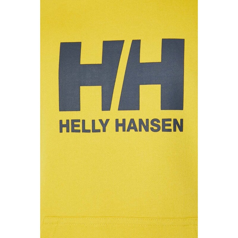 Helly Hansen felpa in cotone HH LOGO HOODIE uomo colore giallo con cappuccio con applicazione 53289