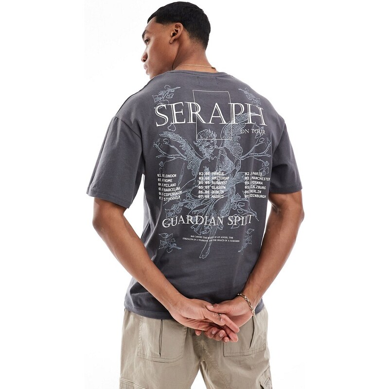ADPT - T-shirt oversize grigia con stampa "Seraph" sul retro-Grigio