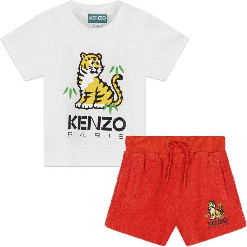 KENZO KIDS Set t-shirt/bermuda neonato rosso-bianco