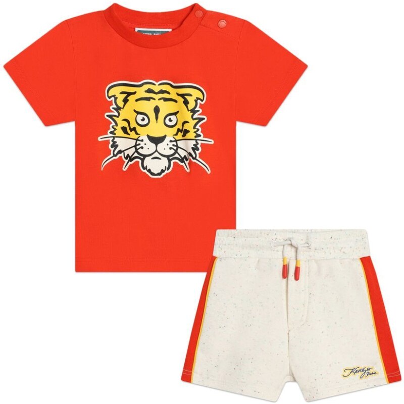 KENZO KIDS Set t-shirt/ bermuda rosso- bianco crema neonato
