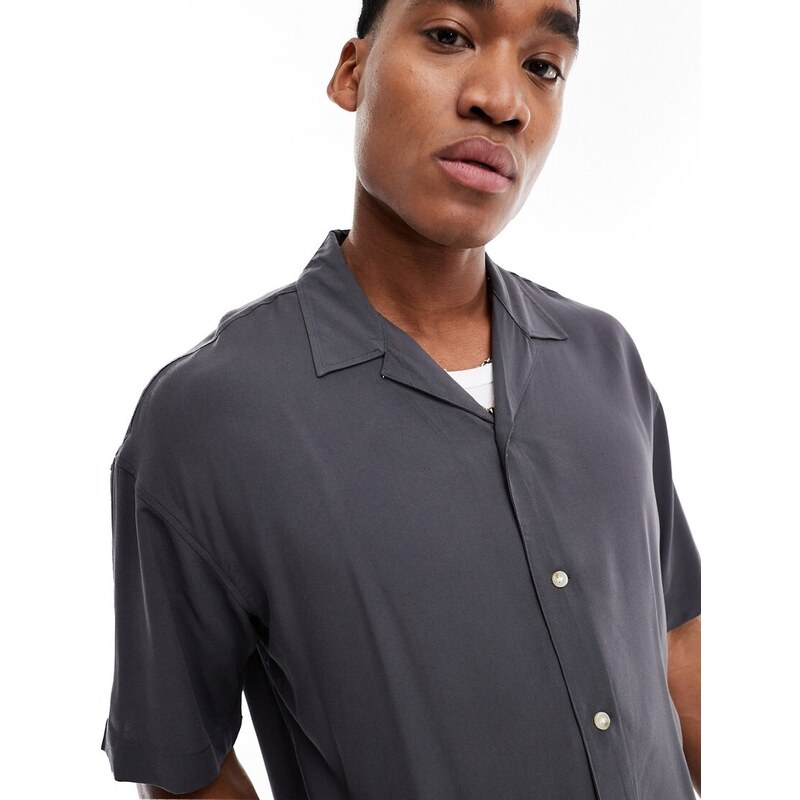 ADPT - Camicia oversize grigia con colletto con rever-Grigio