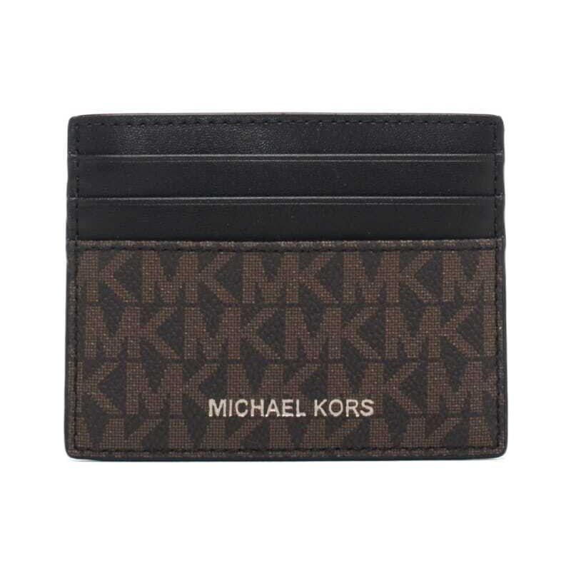 Michael Kors portacarte da uomo harrison cross grain con stampa logo mk brown black nero marrone