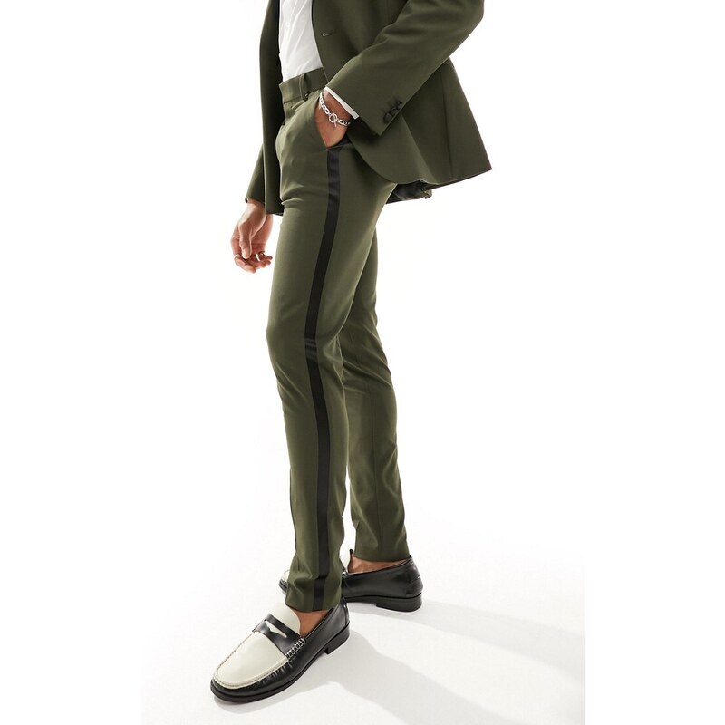 ASOS DESIGN - Pantaloni da abito skinny stile smoking verdi-Verde