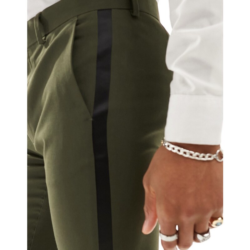 ASOS DESIGN - Pantaloni da abito skinny stile smoking verdi-Verde