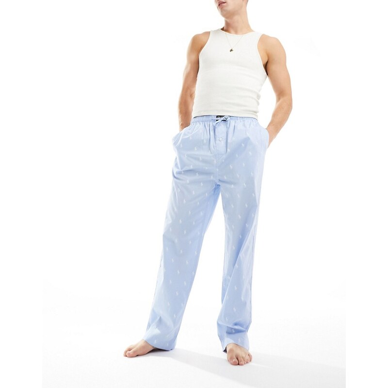 Polo Ralph Lauren - Pantaloni del pigiama azzurri con logo ripetuto-Blu