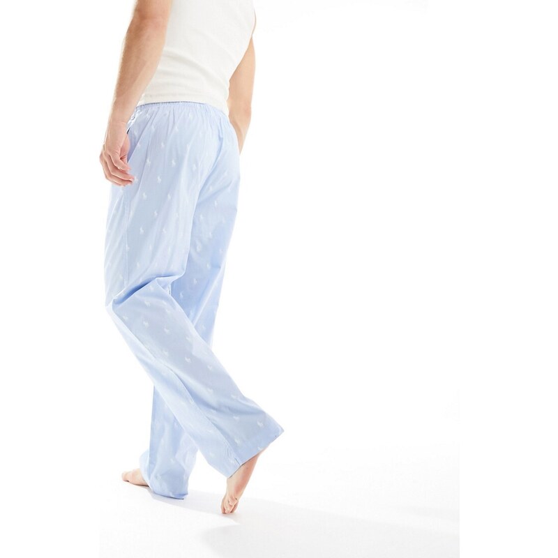 Polo Ralph Lauren - Pantaloni del pigiama azzurri con logo ripetuto-Blu