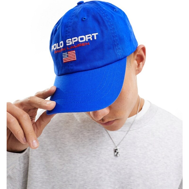 Polo Ralph Lauren - Sport Capsule - Cappellino con visiera in twill blu acceso con logo