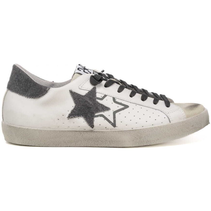 2 Star sneakers da uomo con patch a forma di stella in vera pelle bianca e grigia white grey