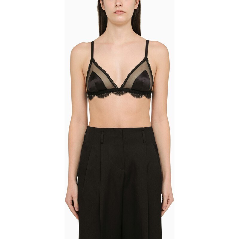 Dolce & Gabbana Intimo - Body Intimo A Balconcino In Seta Con Pizzo Nero Female 1b 102065381