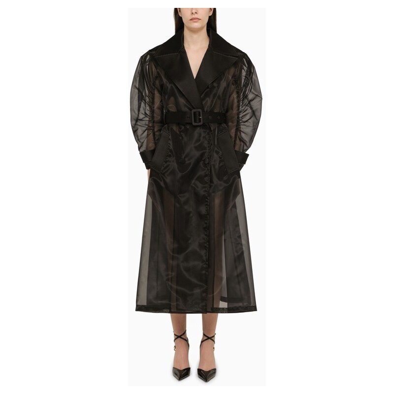 Dolce&Gabbana Cappotto nero in misto seta semitrasparente