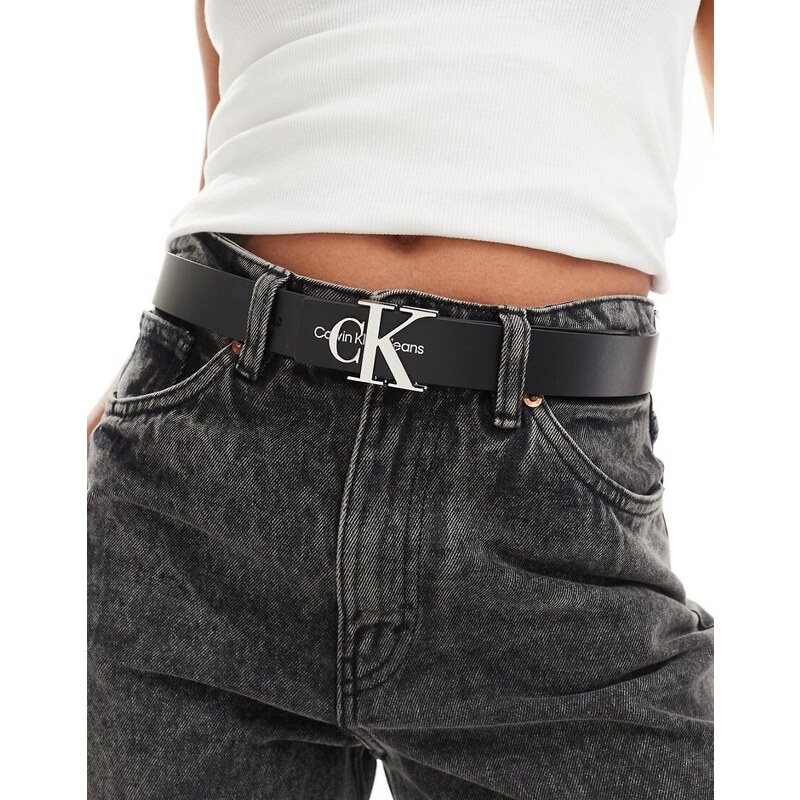 Calvin Klein Jeans - Cintura nera con monogramma in metallo-Nero