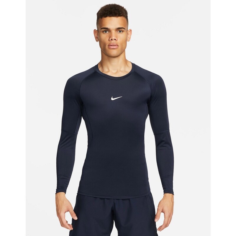 Nike Training Nike - Pro Training - Top a maniche lunghe attillato blu navy-Nero