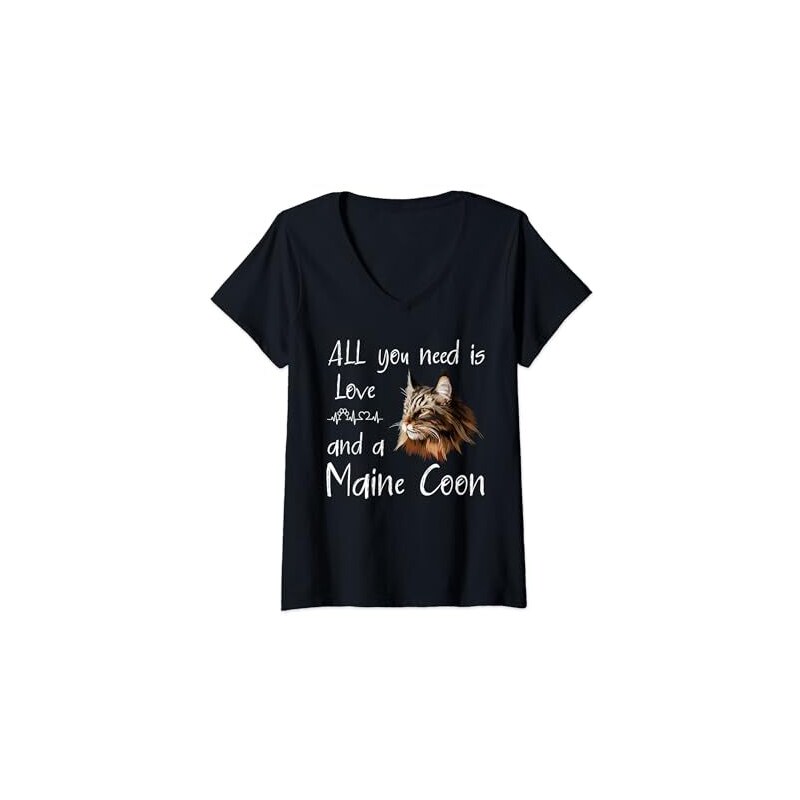 Regali Per Proprietari Di Gatti Maine Coon Donna All You Need Is Love And A Maine Coon Cat Maglietta con Collo a V