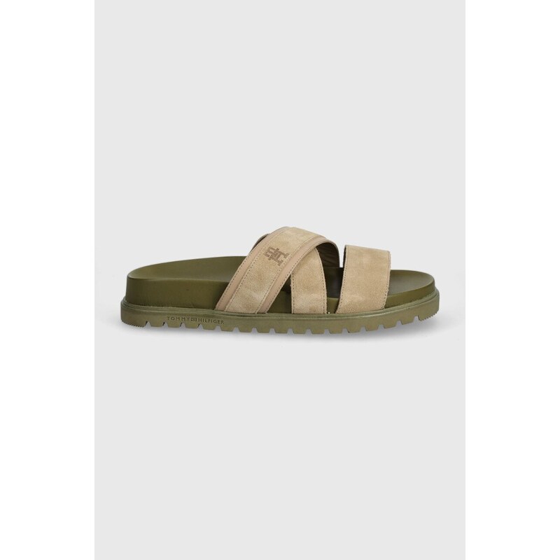 Tommy Hilfiger ciabatte slide in camoscio ELEVATED TH CRISS SUEDE SANDAL uomo colore beige FM0FM05065