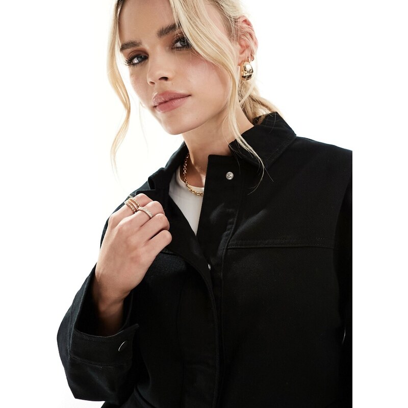 ASOS Petite ASOS DESIGN Petite - Camicia giacca in twill di cotone nera con tasche-Nero